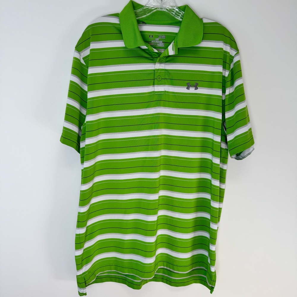 Under Armour UA Golf Polo Size XL Extra Large Loose Fit‎ HeatGear Green Striped